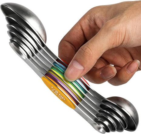 Magnetic Measuring Spoons Set Stainless Steel Stackable Dual Sided Teaspoons and Tablespoons for Measuring Dry and Liquid Ingredients Set of 6