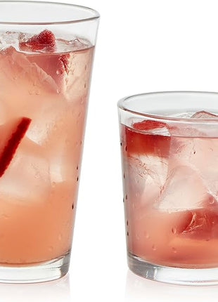 Libbey Flare Tumbler and Rocks Glasses Set, Stylish Lead-Free Drinking Glasses Set of 16, Versatile Dishwasher Safe Kitchen Glassware Set for Parties