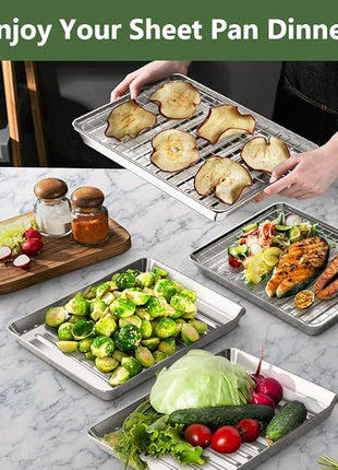 ROTTAY Small Baking Sheet Pan with Wire Rack Set [2 Pans + 2 Racks], 1/8 Stainless Steel Cookie Sheets for Oven, Warp Resistant & Heavy Duty & Rust Free, Size 9 x 7 x 1 Inches
