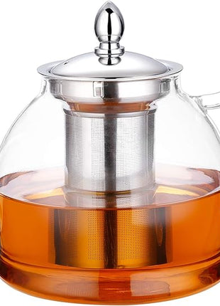 HIWARE 1000ml Glass Teapot with Removable Infuser, Stovetop Safe Tea Kettle, Blooming and Loose Leaf Tea Maker Set