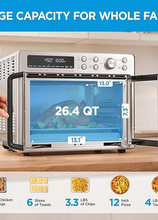 Midea Flexify French Door Toaster Oven Air Fryer Combo, 26.4 QT, Extra Large Air Fryer Countertop Oven 10-in-1 Combo, 25% Faster Cooking and 90% Less Oil, Stainless Steel