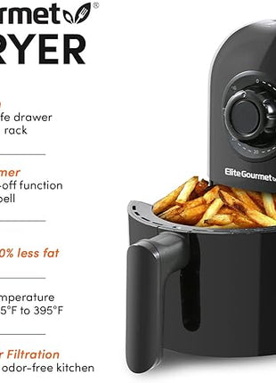 Elite Gourmet EAF1121 Personal 1.1 Qt. Compact Space Saving Electric Hot Air Fryer Oil-Less Healthy Cooker, Timer & Temperature Controls, 1000W