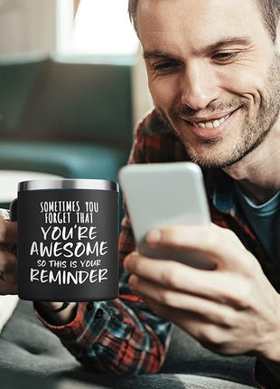 NOWWISH Inspirational Gifts for Men Women, Sometimes You Forget You're Awesome Coffee Mug, Thank You Gifts, Funny Birthday Gifts for Husband Dad, Coworker, Friends on Fathers Day, Black