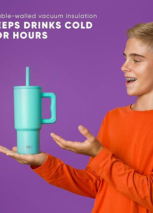 Simple Modern Kids 24 oz Tumbler with Handle and Silicone Straw Lid | Spill Proof and Leak Resistant | Reusable Stainless Steel Bottle | Gift for Kids Boys Girls | Trek Collection | Sea Glass Sage