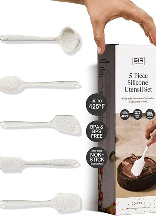 GIR: Get It Right 5-Piece Silicone Essentials Kitchen Utensils Set - Ladle, Spatula, Flip, Spoon & Spoonula - Non-Toxic Cooking Utensils for Nonstick Cookware, Cooking and Baking - Party Confetti