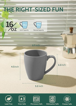 Sweese Porcelain Mugs - 16 Ounce (Top to the Rim) for Coffee, Tea, Cocoa, Set of 4, Neutral Colors