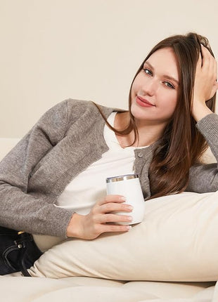 MEWAY 12oz/8 Pack Wine Tumbler Glasses with Lid - Stemless Double Wall Vacuum Stainless Steel Travel Tumbler - Keeping Cold & Hot for Wine,Coffee,Cocktails,Drinks-Family and Gifts (White,Set of 8)