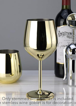 PG Set of 4 Stainless Steel Wine Glass - 18.5oz Gold Wine Glasses - Unbreakable Wine Glasses - Stem Metal Wine Goblets