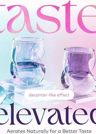 Dragon Glassware Stemless Wine Glasses - 16 oz Stemless Wine Glass Set with Finger Indentations - Set of 2 Iridescent Glassware - Aerates Naturally