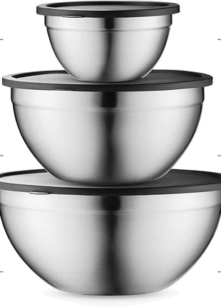 Mixing Bowls with Lids Set, Stainless Steel Mixing Bowls with Airtight Lids, Nesting Mixing Bowl Set for Space Saving Storage, Ideal for Cooking, Baking, Prepping & Food Storage