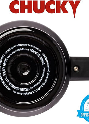 Silver Buffalo Chucky Holding Knife Wanna Play Spooky Scary Stainless Steel Tumbler with Handle and Straw, Fits in Standard Cup Holder, 40 Ounces