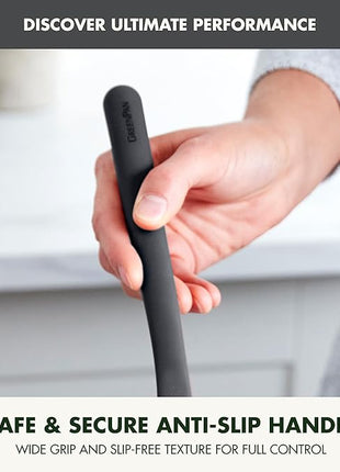 GreenPan Silicone Fish Turner Spatula, Slotted Cooking Kitchen Utensil, Flexible Rubber Nonstick Cookware, Rigid Steel Core, Heat-Resistant, Anti-Slip Handle, BPA-Free, Dishwasher Safe, Gray