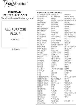 Talented Kitchen Pantry Labels for Containers - 144 Matte Vinyl Stickers, 2.5 x 2.5 in, Black on White, Water Resistant - Food Labels & Ingredient Stickers for Spice Jars & Baking Organization