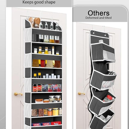 1 Pack Over The Door Organizer Storage, Hanging Organizer Closet with 5 Large Pockets 10 Mesh Pockets, 44 lbs Weight Capacity, Behind Door Storage for Nursery Bedroom Bathroom (Dark Grey)