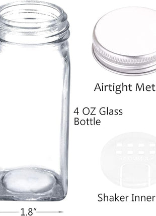 SWOMMOLY Spice Rack Organizer with 36 Empty Square Spice Jars, 396 Spice Labels with Chalk Marker and Funnel Complete Set, for Countertop, Cabinet or Wall Mount, Black