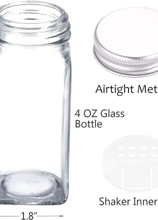 SWOMMOLY Spice Rack Organizer with 24 Empty Glass Spice Jars, 396 Spice Labels with Chalk Marker and Funnel Complete Set, for Countertop, Cabinet or Wall Mount, Black