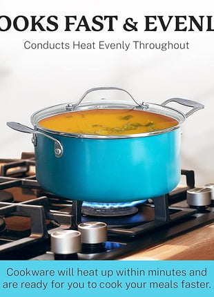 Gotham Steel Aqua Blue Pots and Pans Set, 12 Piece Nonstick Ceramic Cookware, Includes Frying Pans, Stockpots & Saucepans, Stay Cool Handles, Oven & Dishwasher Safe, 100% PFOA Free, Turquoise