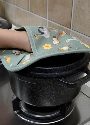 Pot Holders Set of 2 Heat Resistant 480℉ Kitchen 100% Cotton Comfortable Lining Printing Teal Flower Women Men Home Cooking Baking Microwave BBQ Gift (Teal potholders)