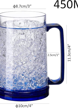 Double Wall Gel Frosty Freezer Ice Mugs Clear Set of 4 (White black red and blue)