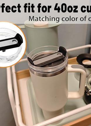 40 OZ Tumbler Lid Replacement Fit for Stanley Cup, 2 Pack Clear Replacement Lids Fit for Stanley Travel Tumbler, Spill Proof Tumbler Covers for Stanley Cup Accessories (Clear - Black)