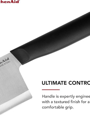 KitchenAid Classic Cleaver Knife with Custom Fit Blade Cover, 6 inch, Sharp Kitchen Knife, High Carbon Japanese Stainless Steel Blade, Meat Cleaver, Black