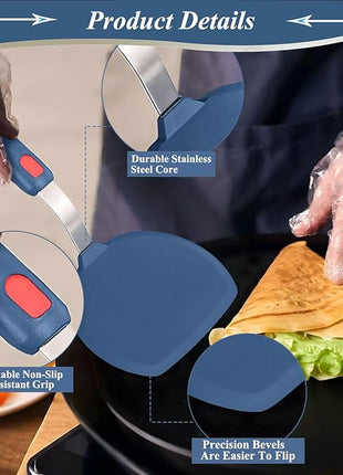 Silicone Spatula, Heat Resistant Kitchen Utensils for Non-Stick Cookware, Wide Slotted Pancake Spatulas Turner with Seamless Thin Edges for Egg, Omelette, Fish Slice (Half-Round Spatula)