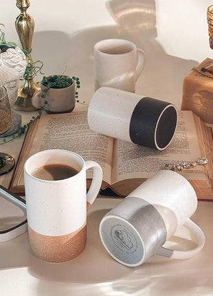 Mora Ceramics 12oz Coffee Mug Set of 4 - Tea Cups with Handle - Microwave and Dishwasher Safe, Perfect For Mug Lovers - Rustic Matte Glaze, Modern Design - Assorted Colors