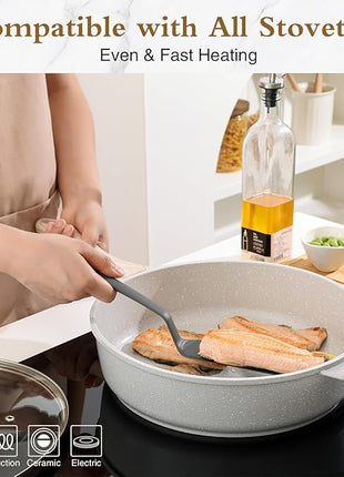 Kordisen Nonstick Ceramic Deep Frying Pan, 12 Inch Non Toxic Large Skillet with Lid, 5 Qt Healthy Jumbo Cooker, Saute Pan for Cooking, Induction Cookware, PFOA & PFAS Free