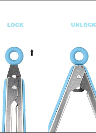 Premium 304 Stainless Steel Barbecue Turners, Heavy Duty Non-Stick BBQ Cooking Kitchen Tongs, 9" and 12" Blue