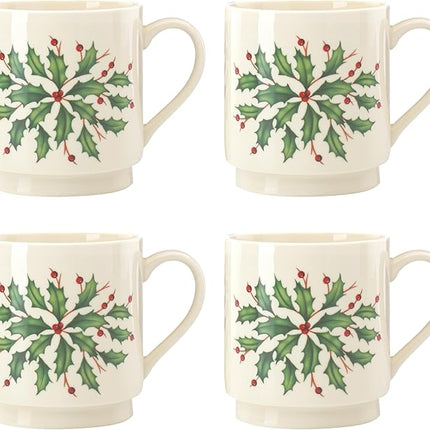 Lenox 853763 Holiday 4-Piece Stackable Mug Set, Christmas Dinnerware, Hosting