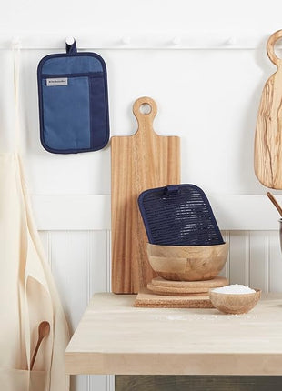 KitchenAid Beacon Two-Tone Non-Slip Pot Holder Set, Navy/Ink, 7"x10", 2 Piece