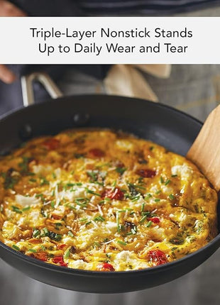 KitchenAid Hard Anodized Induction Nonstick Frying Pan Set With Lid, 3-Piece – 8 & 10 Inch Skillets, Durable, Even Heating, Dishwasher & Oven Safe, Easy-Clean, Matte Black