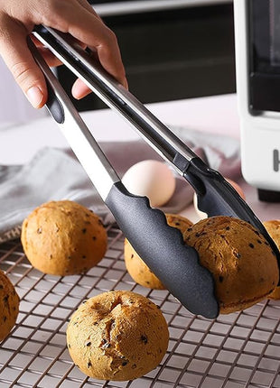 Tongs for Cooking, 12" Kitchen Tongs with Silicone Tips, Food Grade Serving Tongs Set of 3, Black