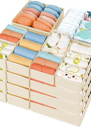 DIMJ Drawer Organizer Clothes, 24 Pack Dresser Organizer, Foldable Closet Organizers and Storage, Fabric Dresser Drawer Organizers, Drawer Dividers for Nursery, Baby Clothes, Underwears, Sock