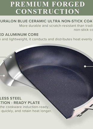 Nuwave Healthy Duralon Blue Ceramic Nonstick Cookware Set, Diamond Infused Scratch-Resistant, PFAS Free, Dishwasher & Oven Safe, Induction Ready & Evenly Heats, Tempered Glass Lids & Stay-Cool Handles