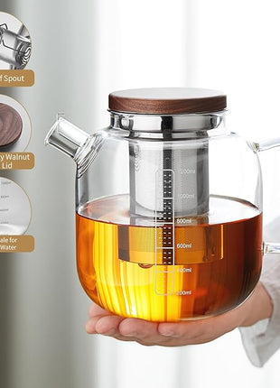 Glass Teapot With Stainless Steel Infuser 1200ml, Glass Tea Pot, Loose Leaf Tea Kettle, Glass Kettle Stovetop, Teapot With Strainer, Tea Infuser Pot Glass Teacup Tea Cups For Blooming Tea