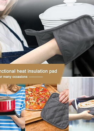 2 PCS Gray Pot Holders Sets for Kitchen Heat Resistant Oven Hot Pads with Pockets Non Slip Soft Grip Potholders for Baking Cooking 8"x8.5"