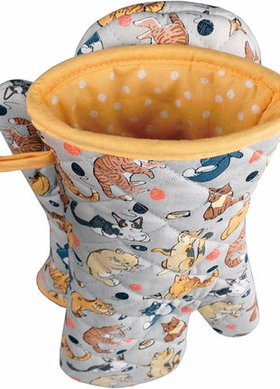 Oven Mitts Cotton Fashion Cute Cat Design 1pair Heat Resistant Oven Gloves Safe Cooking Baking Grilling Barbecue Machine Washable Pot Holders (Cat)