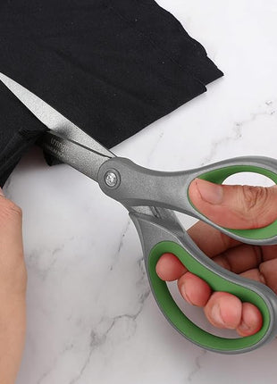 LIVINGO Sharp Scissors All Purpose - 2 Pack 8 Inch Titanium Coated Non Stick Steel Shears Heavy Duty for Office Home School Sewing Crafting Cutting Paper Fabric, Comfortable Grip (Gray & Green)