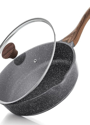 SENSARTE Nonstick Skillet, Deep Frying Pan 10/11/12-inch, Saute Pan with Lid, Stay-cool Handle, Healthy Stone Cookware Cooking Pan, Induction Compatible (10-Inch/3.5QT)