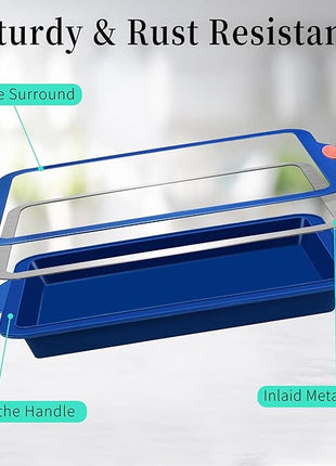 To encounter Silicone Baking Pans Set, 4 Pieces Nonstick Bakeware Set with Baking Pans, Baking Sheets, Cookie Sheets, Cake Pan with Grips and Metal Reinforced Frame More Strength, Navy Blue