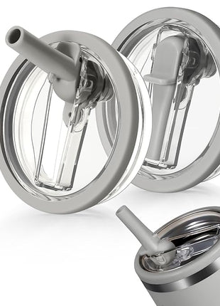 40oz Flip Straw Leak Proof Lid for Stanley H2.0 Quencher Protour Tumbler, 2 Pack Spill Proof Lid Replacement Straw Cover Top for 40 OZ Stanley Cup Accessories (Ash, Ash)