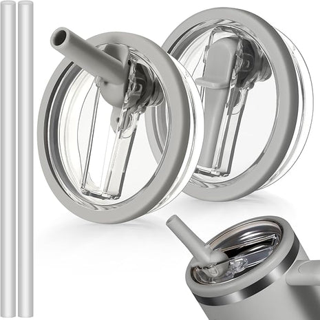 40oz Flip Straw Leak Proof Lid for Stanley H2.0 Quencher Protour Tumbler, 2 Pack Spill Proof Lid Replacement Straw Cover Top for 40 OZ Stanley Cup Accessories (Ash, Ash)