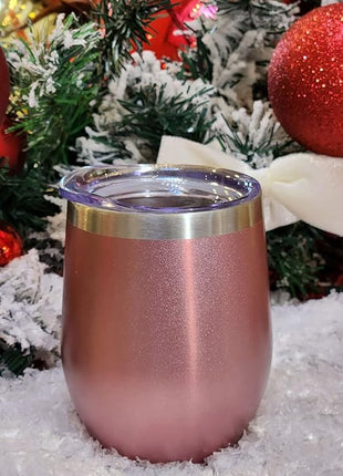 CHILLOUT LIFE 12 oz Stainless Steel Wine Tumbler with Lid - Double Wall Vacuum Insulated Wine Cup Glass Keeping Cold & Hot for Coffee, Champagne, Cocktails, Ice Cream - Rose Gold