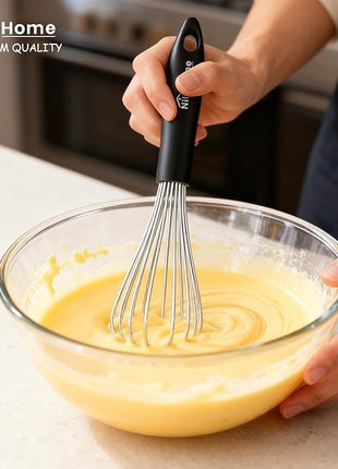 NileHome Silicone Whisk Set 8" 10" 12", 3 Pack Kitchen Whisk Kitchen Wisk Wire Whisks for Cooking, Whisking, Blending, Beating, Stirring-Black Silver