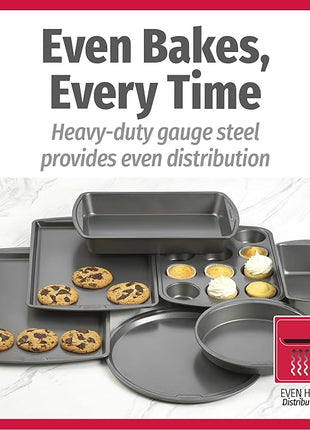 GoodCook Everyday 7-Piece Non-Stick Bakeware Set – 2 Cookie Sheet Pans, Round Cake Pan, Loaf Pan, Pizza Pan, Bake & Roast Pan, 12-Cup Muffin Pan - Baking Supplies, Baking Pans Set