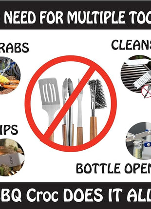 BBQCroc 3 in 1 Barbecue Tool 18-inch - Light and Long Tongs, Spatula and Grill Scraper (Blue) (18 inch Without Flashlight)