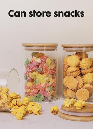 YUNCANG Glass Food Storage Jars 37oz [Set of 6],Clear Glass Food Storage Containers with Airtight Bamboo Lid Stackable Kitchen Canisters for Candy,Cookie,Rice,Sugar,Flour,Pasta