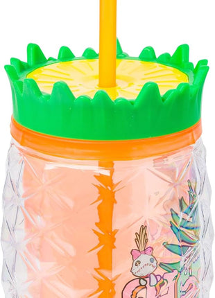 Silver Buffalo Disney Lilo and Stitch Greetings From Hawaii Featuring Scrump Pineapple Shaped Double Wall Tumbler, 16 Ounces