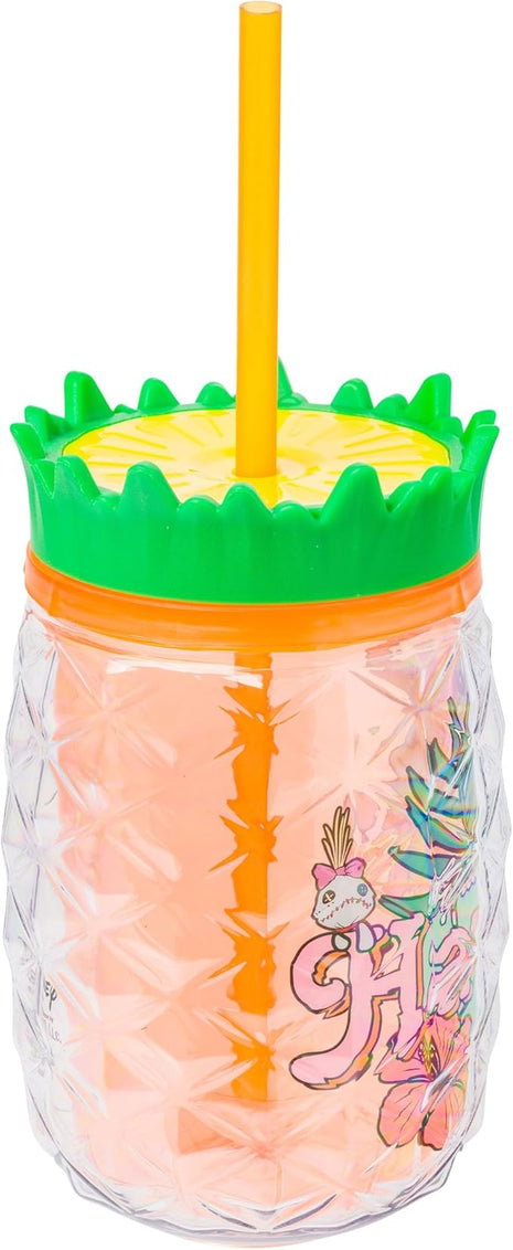 Silver Buffalo Disney Lilo and Stitch Greetings From Hawaii Featuring Scrump Pineapple Shaped Double Wall Tumbler, 16 Ounces